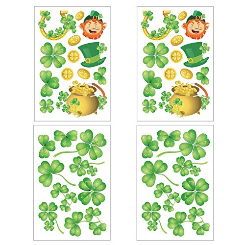 BONANA 4 Sheets St.Patrick's Day Decorations Shamrock Decal Window Clings Decal Clover Wall Stickers for Door Showcase Mural Home Office School Decorations Party Supplies