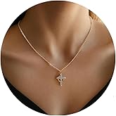 Dkodfi Gold Necklace for Women,Valentines Day Gifts, Cross Necklace Dainty 18K Real Gold Silver Plated, Cute Simple Small Trendy Choker Pendant Jewelry Non Tarnish Gold Necklace Faith Jewelry Gift