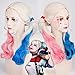 Lemoncy Wavy Long Curly Synthetic Hair Halloween Costume Cosplay Wig Adjustable Pink and Blue Ponytail Wigs for Party