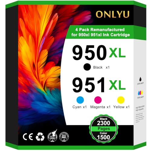 ONLYU 950XL and 951XL Ink Cartridges Replacement for HP 950 and 951 Cartridges Compatible with HP Officejet Pro 8600 for Officejet Pro 8620 8610 8615 8625 276dw 251DW (4 Packs)