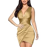 LightlyKiss Womens Midi Wrap Wedding Guest Dress Sleeveless Bodycon Ruched Cocktail Party Dresses