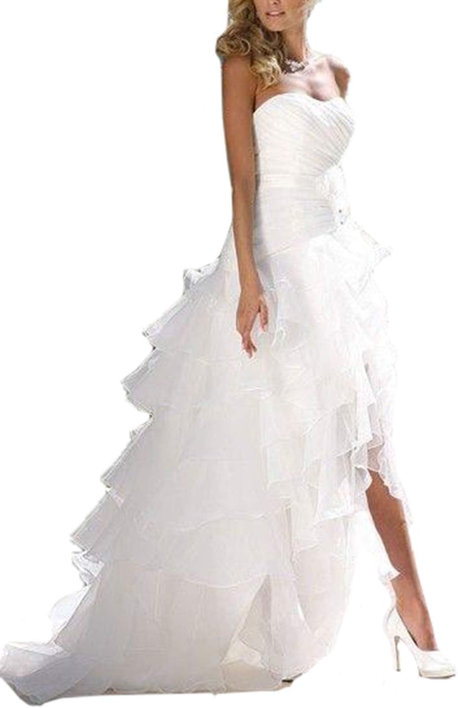 Honey Qiao Wedding Dresses Prom Gowns Hi Lo Organza Ruffles Beach Party