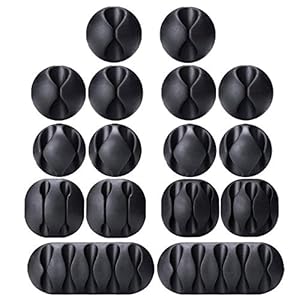 OHill 16-Pack Black Cord Organizer – Adhesive Cable Clips Holder for Desk, Wall, Car – Wire Management Clips for iPhone Charger, USB, Computer Cables -Cord Keepers with Strong Sticky Backing