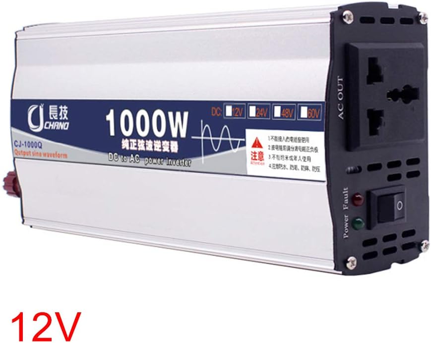 Power Inverter 600W 1000W Converter Surge Protection Portable Car Supply Practical Home Use Adapter LED Display 12V 24V to 220V Transformer Pure Sine Wave(12V1000W)