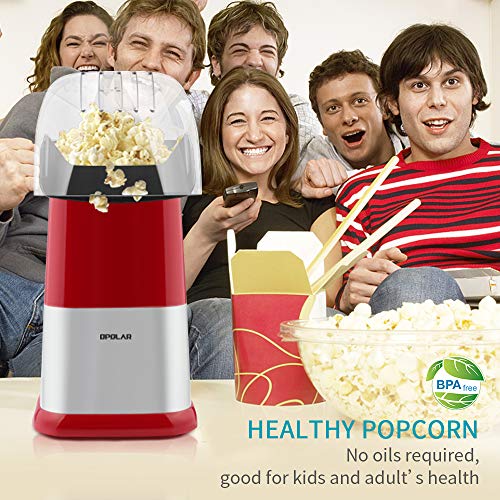 1200W Hot Air Popcorn Popper Maker with Measuring Cup, Electric Air Popcorn Machine with Detached Top Cover, Fast Popping, Healthy, for Party Watching Movie Use, Also a Ideal Birthday Gift