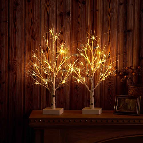 Fudios Lighted Birch Tree with Timer Battery Operated 18in Home Decor