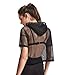MakeMeChic Women's Fishnet Hooded See Through Sheer Pure Mesh Crop Top Black S