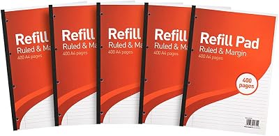 Summit A4 Lined Paper Refill Pad 8 mm Ruled Margin 400 Pages Pack 5
