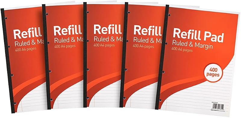 Summit A4 Lined Paper Refill Pad 8 mm Ruled Margin 400 Pages Pack 5