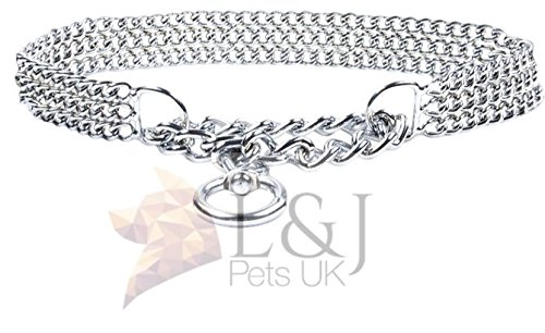 Chain Dog Collar Strong Chrome 2 & 3 Rows Slip Semi-Check Strong Half Check Dog Choker Chain Training Collar (3 Rows, 65cm (25.5in))