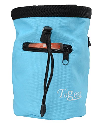Togear Chalk Bag for Rock Climbing, Weightlifting, Bouldering & Gymnastics Workout Accessories, Quick-clip Belt with Two Aluminium Carabiner Key Chain Clip Hooks (Blue-1)