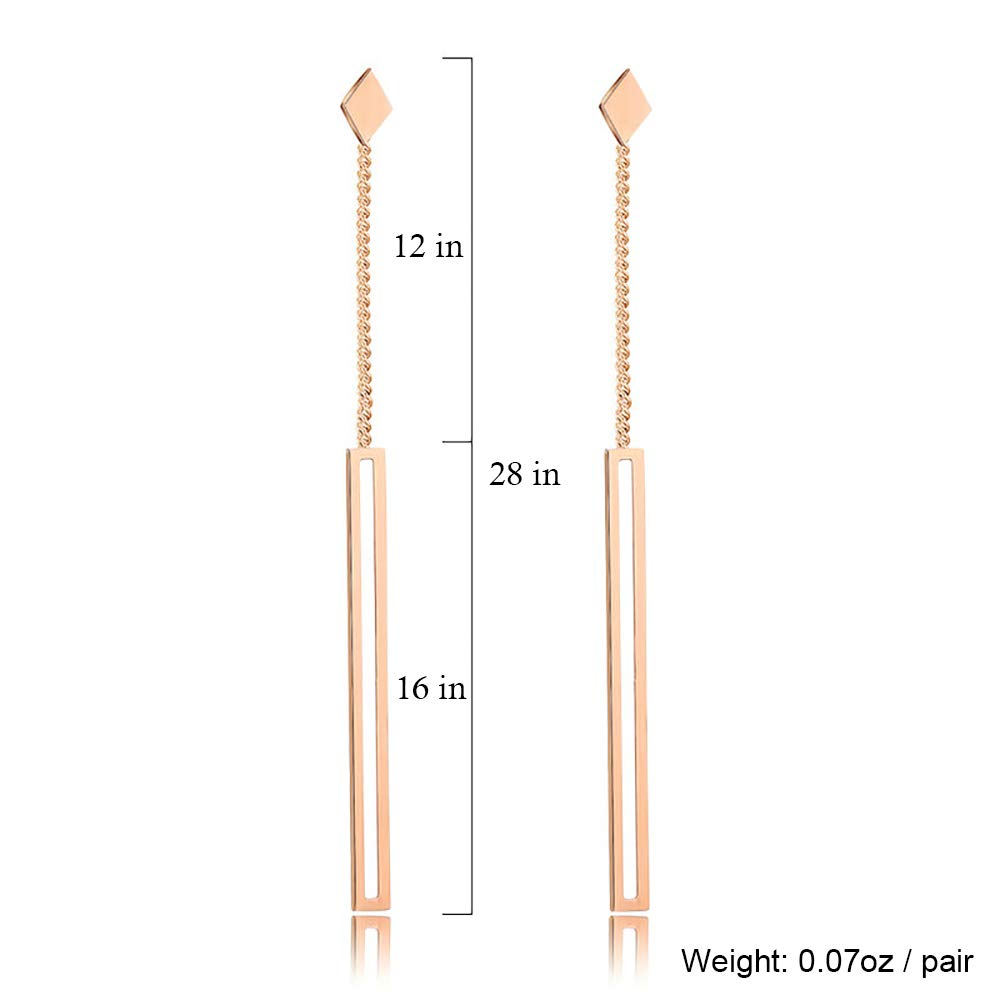dnswez Rose Gold Long Straight Strip Earrings Drop Studs Stainless Steel for Women Dangle Line Earring Small Bar Fashion Jewelry