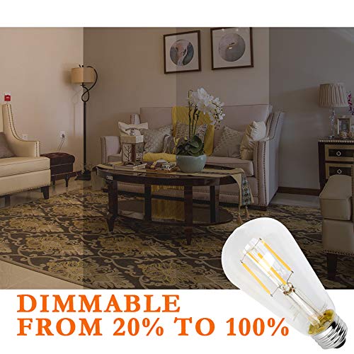 Mastery Mart Vintage LED Light Bulb, Clear Glass ST21 Antique Edison Bulb, Dimmable 5.5W (60W Equivalent), 500LM 2700K Soft White, E26 Base Decorative Filament Bulbs, UL and Energy Star, 10 Pack - Thumbnail 7
