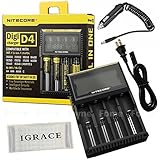 Smart Battery Charger, iGrace Nitecore D4 Charger with Integrated LCD Panel Clearly Displays For Li-ion Ni-MH And Ni-Cd Rechargeable Batteries with 12V Car Adapter and iGrace Battery Box