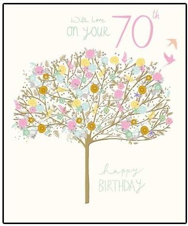 Age 70 Birthday Card (WDM-428654) - Artistic Gold Floral Tree - From The Peach & Prosecco Range - Foiled & Embossed Finish