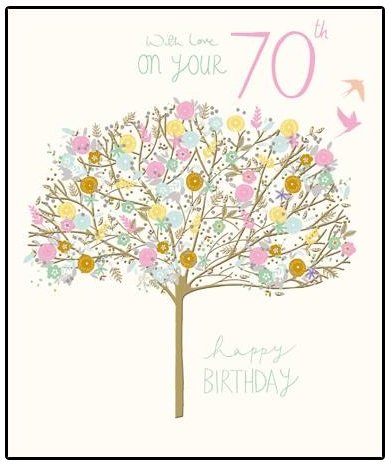 Age 70 Birthday Card (WDM-428654) - Artistic Gold Floral Tree - From The Peach & Prosecco Range - Foiled & Embossed Finish