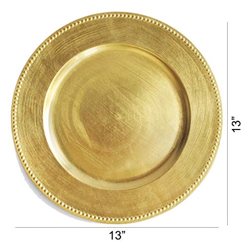 Tiger Chef Round Charger Plates Gold Beaded Dinner Chargers - 13-inch Wedding Charger Plates (12 Pack)