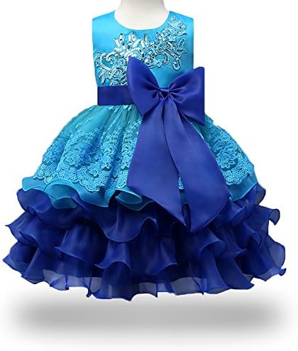 Europe and The United States Knee Baby Girls Ruffles Sleeveless Birthday Patchwork Dresses (Blue and Sapphire, 120)