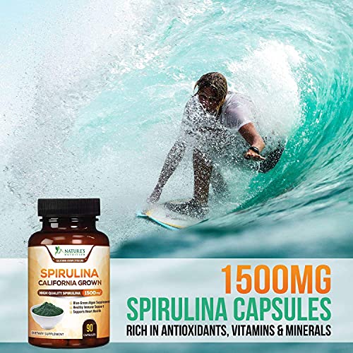 Spirulina Capsules 1500mg, Extra Strength Spirulina BlueGreen Micro
