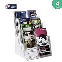 Clear-Ad Acrylic Brochure Holder - 4 Tier Pamphlet Holder with Removable Dividers - Desktop or Wall Mount Rack Card Holders - Flyer or Pamphlet Display Stand - Brochure Organizer LHF-S84 (Pack of 4)