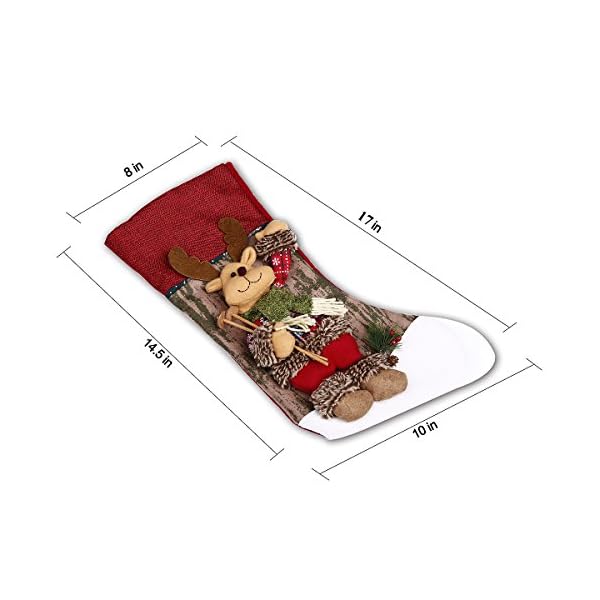 Scheam Classic Christmas Stockings 3D Plush Applique Style with Faux Fur Cuff Christmas Decorations and Party Accessory - Image 5