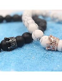 Juego de 2 brazaletes UEUC con abalorio de 0.31 pulgadas de corona de rey y reina para parejas