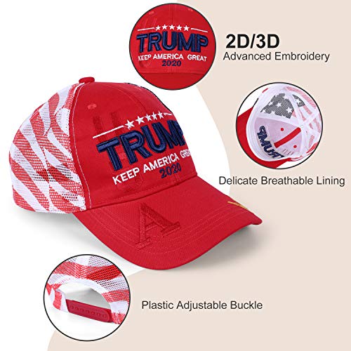 LEACOOLKEY 2PCS Trump 2020 Hat Keep America Great 2D/3D Embroidery Breathable Adjustable Baseball Cap