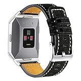 Hotodeal Band Compatible Fitbit Ionic Genuine Leather Bands, Classic Leather Replacement Accessory Strap Smart Watch, Women Men Small Large Black