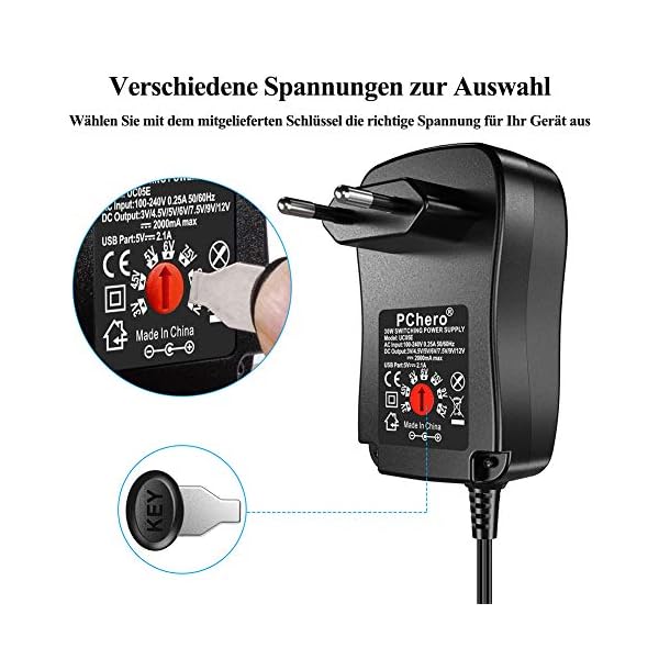 PChero 30W Universal AC/DC Adapter Schaltnetzteil mit 9pcs Adapter Tipps, enthält Mini & Micro USB Stecker, für 3V bis 12V Haushaltselektronik und LED-Streifen - 2000mA max – Bild 5