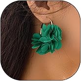 Bohemian White Flower Earrings Exaggerated Large Rose Flower Hoop Earrings Trendy Fabric Floral Statement Earrings Jewelry Presents for Women Wife