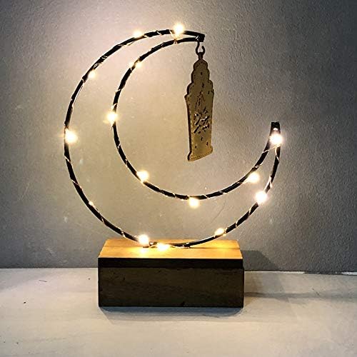 Baoer LED Moon Shape Light Wooden Lamp for Home Party Ramadan Eid Mubarak Decorations Small Moon