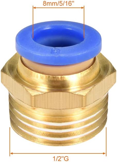 sourcing map Straight Pneumatic Push to Quick Connect Fittings G1/2 Male x 8mm Tube OD 8pcs, Gold,blue, G1/2 x 8mm - Image 3