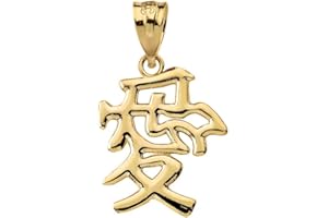 CLADDAGH GOLD Good Luck Charms Solid 10k Yellow Gold Japanese Kanji Charm Love Symbol Pendant