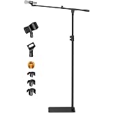 InnoGear Mic Stand Floor Microphone Stand with Boom Arm for Singing | for Pedal Board, Adjustable, Detachable, Portable, Stable Base, Work with Blue Yeti Shure SM58 Samson Q2U Fifine K669B