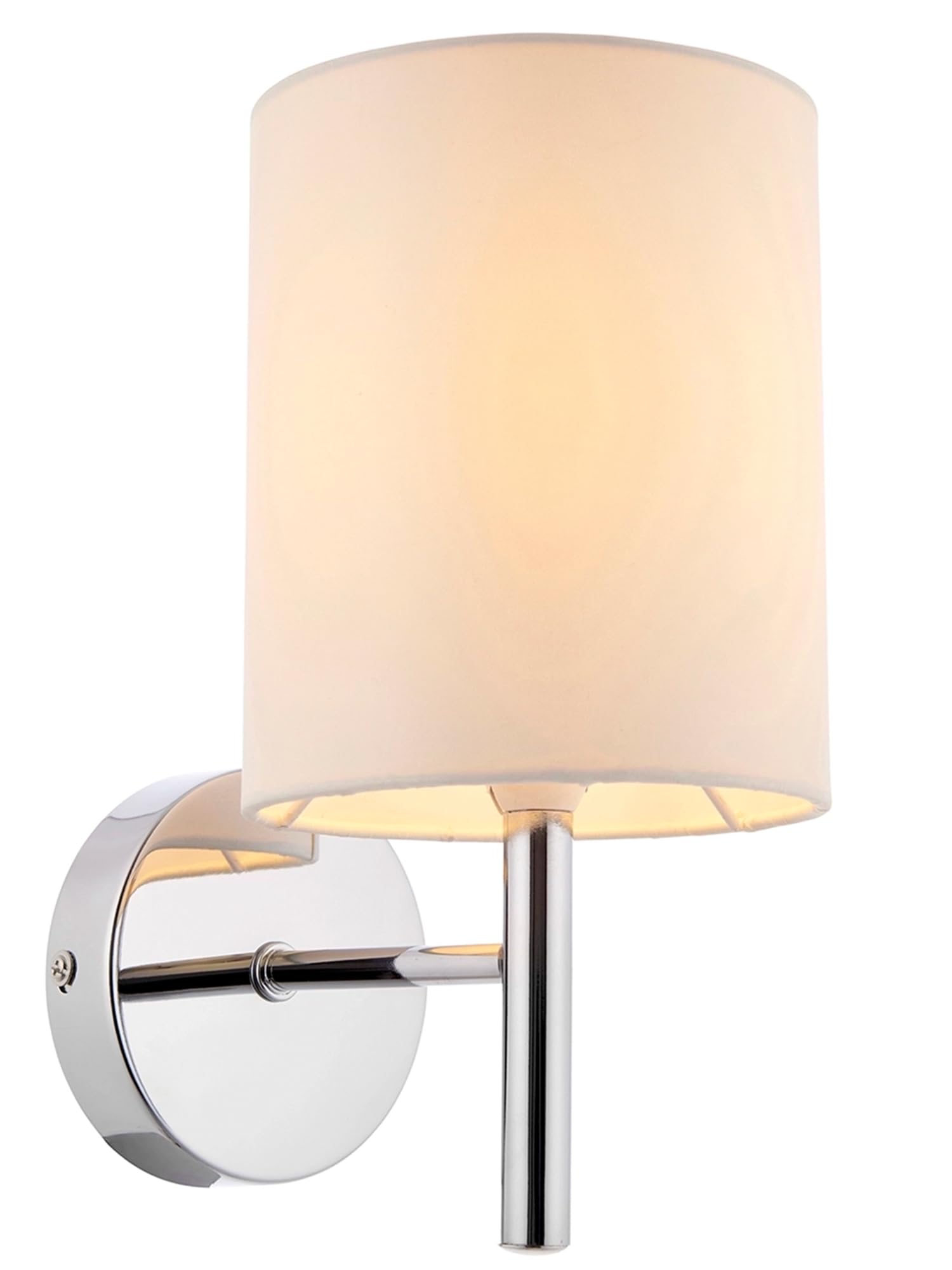 National Lighting Tatum Decorative Contemporary Silver Chrome E14 LED Compatible Wall Light with a Off White Fabric Drum Shade