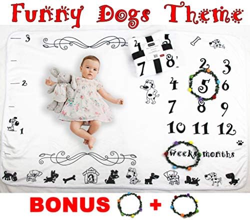 Verinca Baby Milestone Blanket Newborn Baby Gift Funny Dogs Theme Monthly Milestone Blanket Photo Prop for New Baby Boys and Girls for Expecting and New Moms