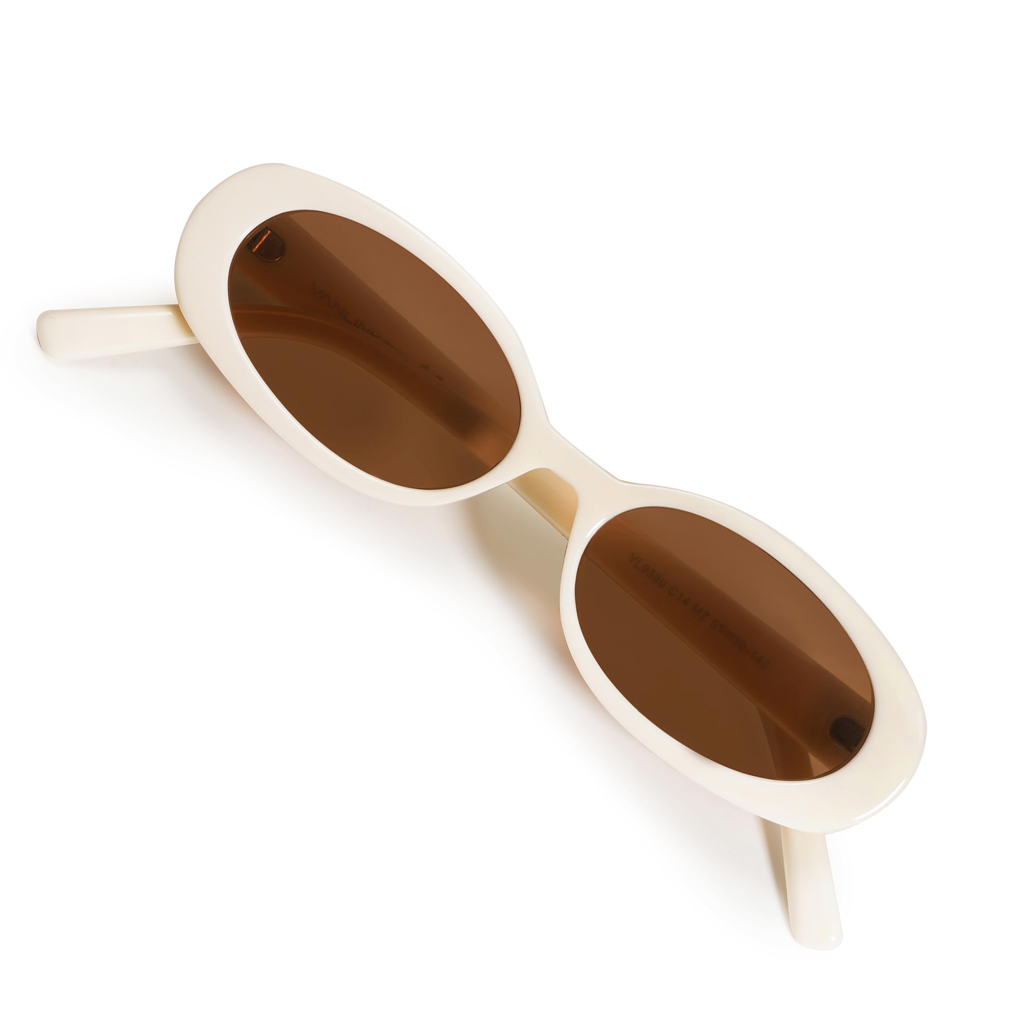 Photo 1 of VANLINKER Retro Vintage Oval Sunglasses for Women 90s Polarized Trendy Sun Glasses White Frame Brown Lens