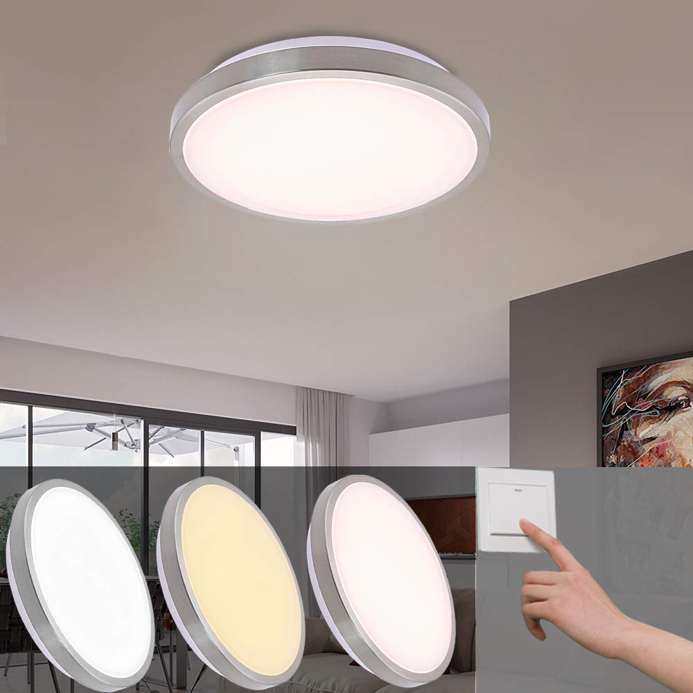  - Lámpara LED de techo Salón Lámpara bruñido redondo luz de aluminio moderna bajo Same útil iluminación, Níquel, 12w Farbwechsel 12.00W 264.00V