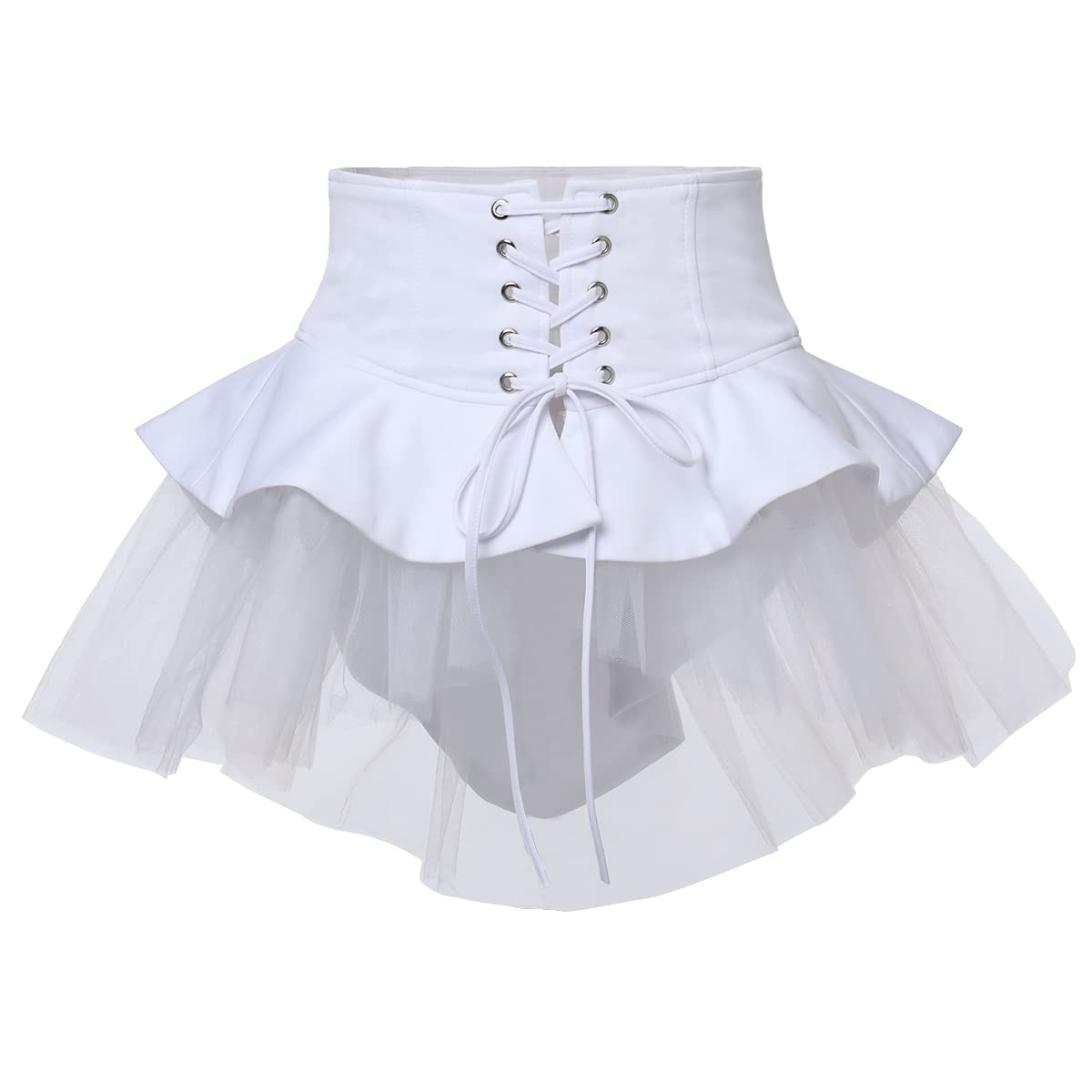 BPURB Women Steampunk Gothic Tulle Skirts Waist Belt for Women Victorian Ruffles Pirate Corset Costumes White