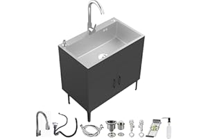 HMOROVEX 21-31In Stainless Stee Utility Sink,Commercial Sink,Free Standing Bathroom Storage Cabinet Laundry Sink Cabinet Pull