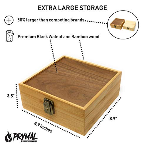 Prymal Products Extra Large Stash Box with Lock and Key and Rolling Tray - Premium Black Walnut and Bamboo Wood - Organize Your Accessories - Thumbnail 3