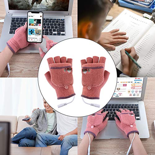 Unisex Women's & Men's USB Heated Gloves Mitten Winter Hands Warm Laptop Gloves,Yinuoday Full & Half Heated Fingerless Heating Knitting Hands Warmer Washable Design (Women Rose)
