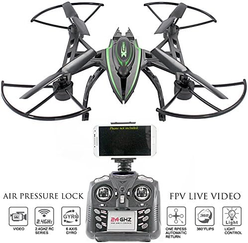 KiiToys Camera Drone with Live Video - Predator FPV VR Quadcopter, Virtual Reality First Person View Flight in Real Time, Air Pressure Sensor Attitude Lock