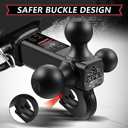 XPE Tri Ball Trailer Hitch Mount with Hook Fits 2 Inch Receiver Matte Black | 3-in-1 Tow Hitch with 1-7/8" 2" and 2-5/16" Interchanging Balls