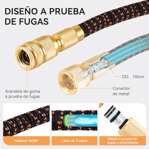 Yofidra Garden Hose 15M/50FT – Expandable Hose with 10 Spray Pattern Nozzles Brass Connector Fabric 3750D High Strength Hose with 3-Layer Latex Core