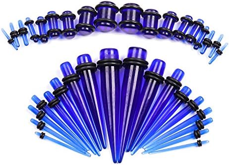 14G-00G 36 pcs Ear Gauges Stretching Kit Tapers Plugs Eyelets Implant Grade Steel - Transparent Blue