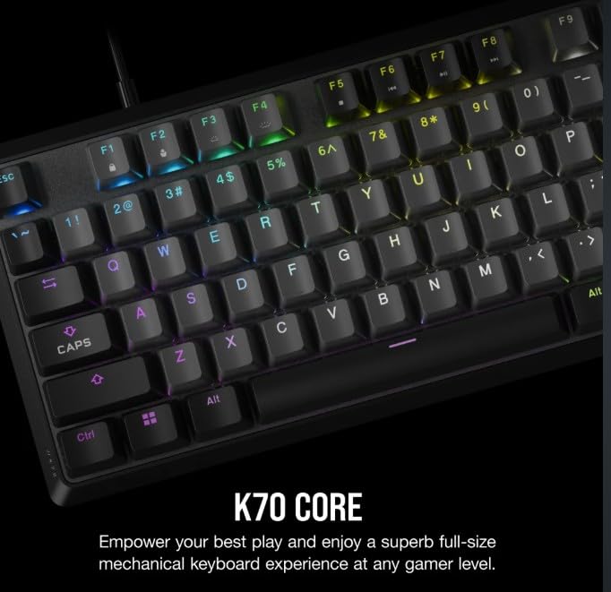Corsair K70 CORE RGB Mechanical Wired Gaming Keyboard – Pre-Lubed MLX Red Linear Switches, SOCD, ABS Double-Shot Keycaps, Media Control Dial,1000Hz Polling, QWERTY NA –Steel Grey (Renewed)