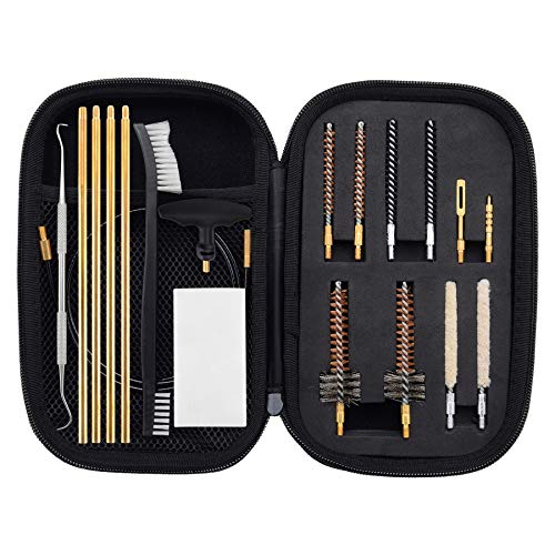 Raiseek .223 Caliber Rifle Gun Cleaning Kit with Bore Chamber Brushes Cleaning Pick Kit, Brass Cleaning Rod Nylon Brushes in Zippered Organizer Compact Case