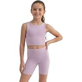 WELAKEN Girls 2 Piece Athletic Outfit Kids Yoga Crop Tank Top and Biker Shorts Set