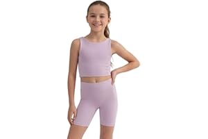 WELAKEN Girls 2 Piece Athletic Outfit Kids Yoga Crop Tank Top and Biker Shorts Set